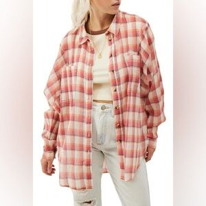 BDG Urban Outfitters | Robyn Check Long Sleeve Shirt In Pink | Medium